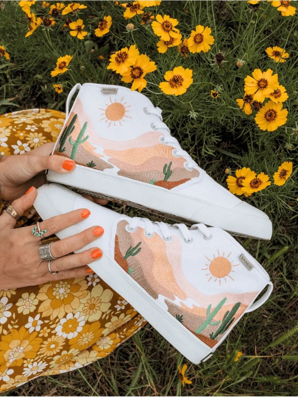 Women's High-Top Canvas Sneakers with Desert Daisy Embroidery